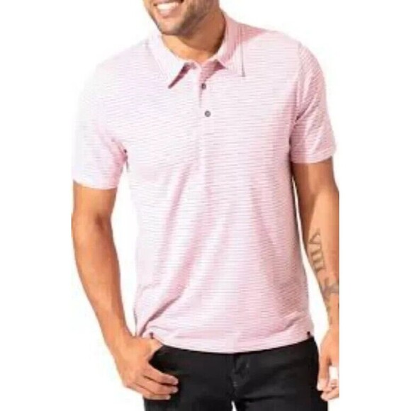 Threads 4 Thought Polo Mens Small Pink Striped Short Sleeve Preppy Casual Gray - Picture 1 of 6